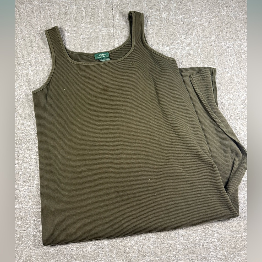 Lauren Ralph Lauren Olive Green Ribbed Tank Dress